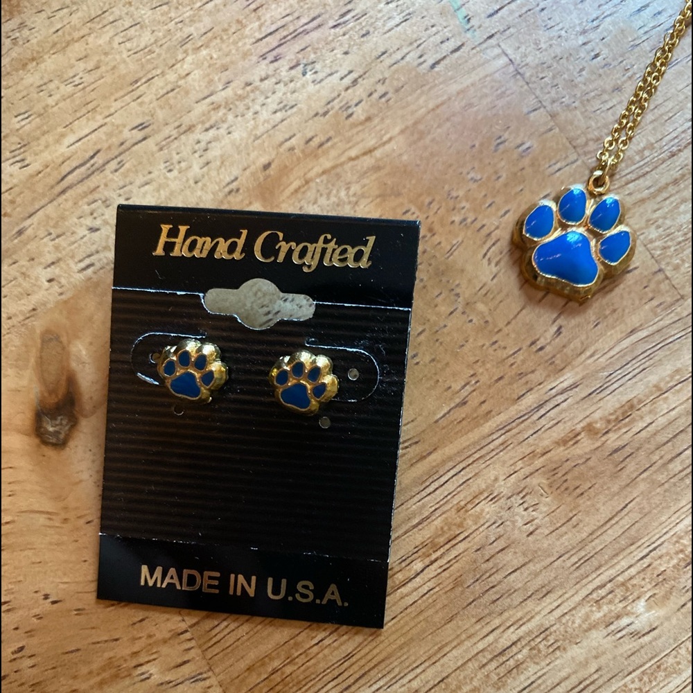 Blue and gold dog print jewelry